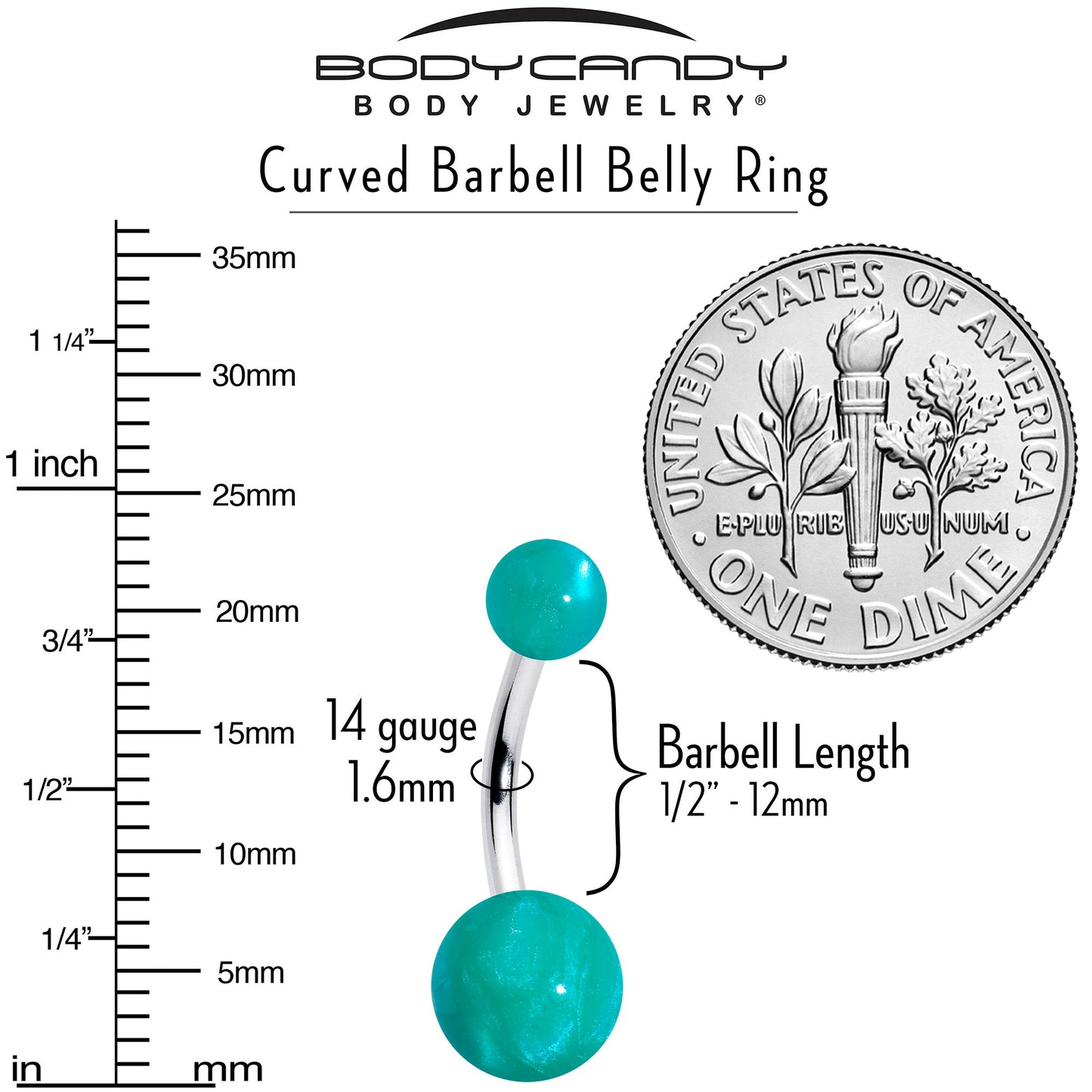 Opaque Teal Green Ends Belly Ring