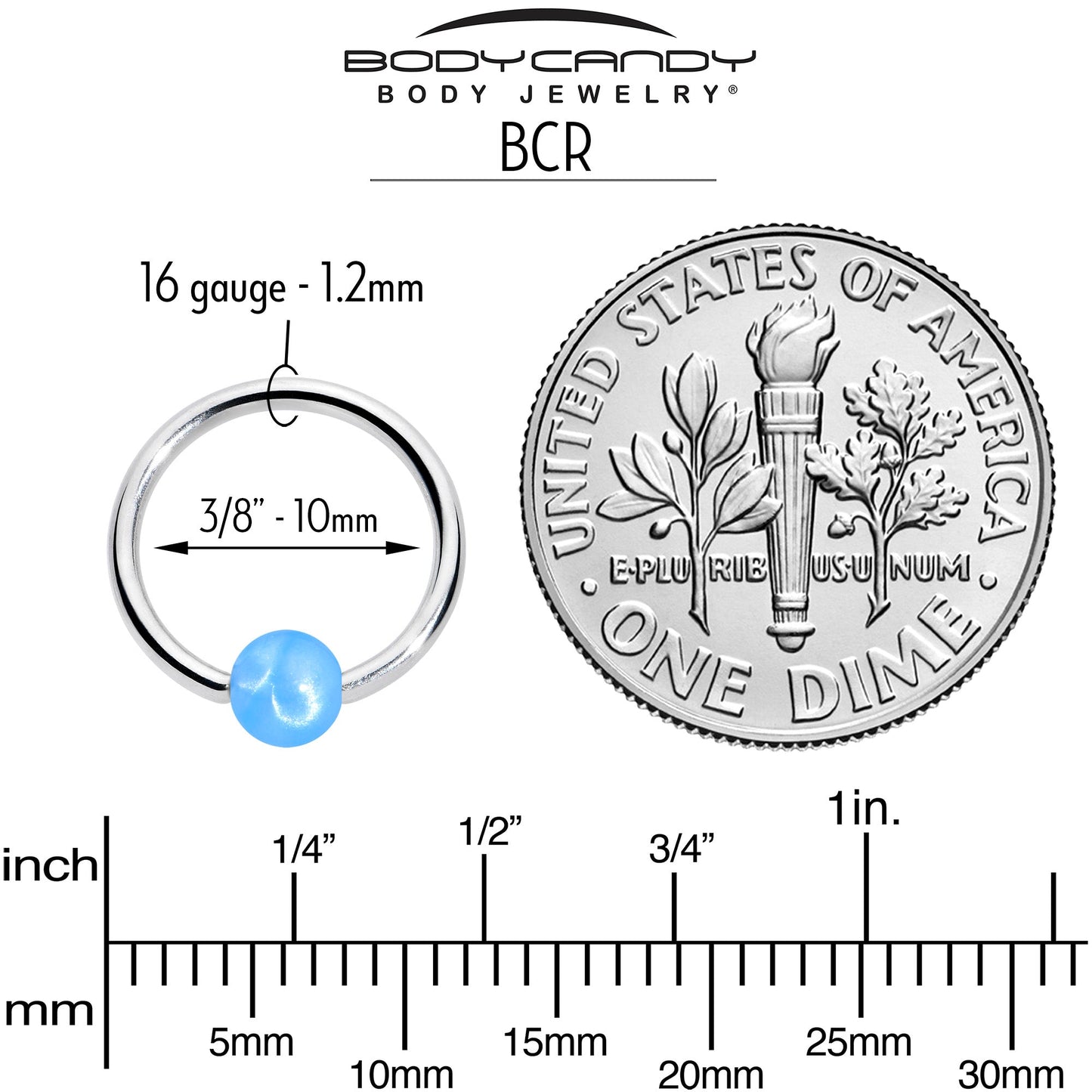 16G 3/8 Simple Opaque Blue Ball BCR Captive Bead Ring