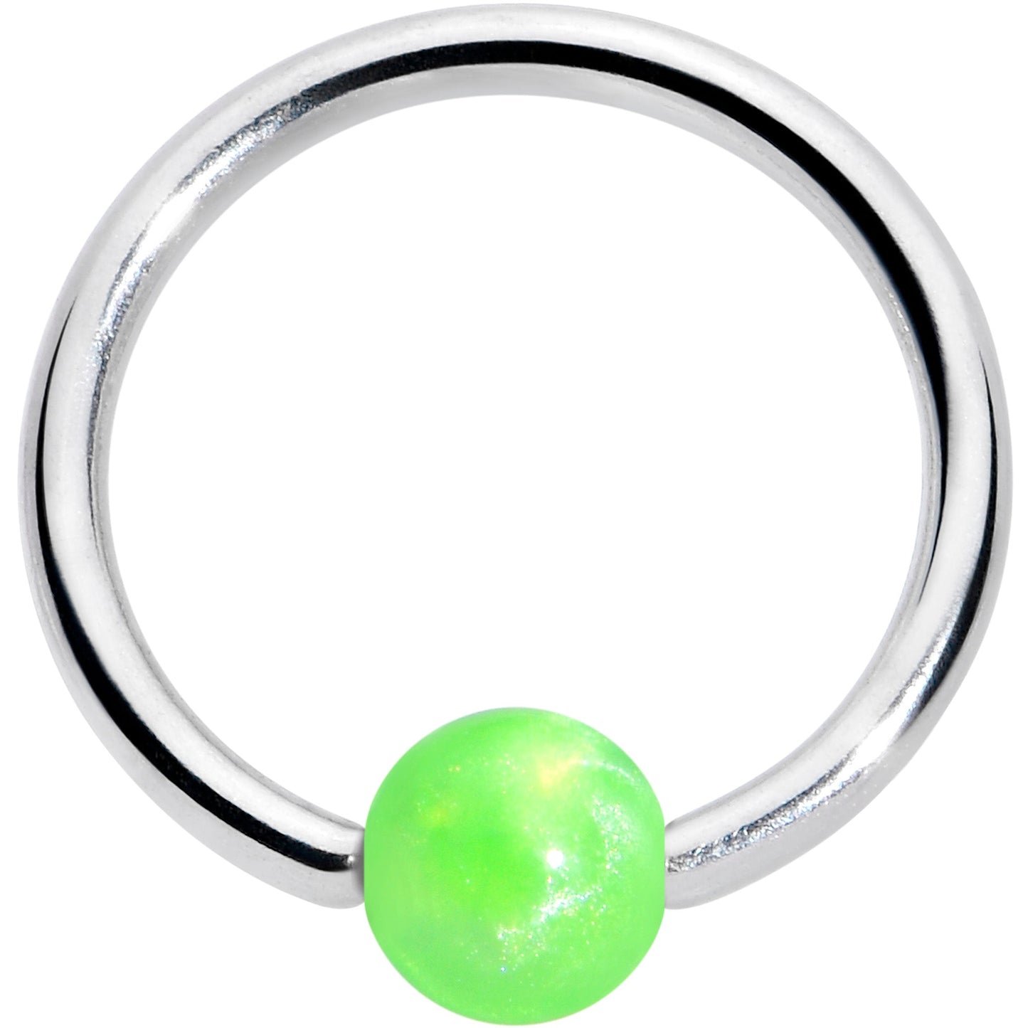 16G 3/8 Simple Opaque Bright Green Ball BCR Captive Bead Ring