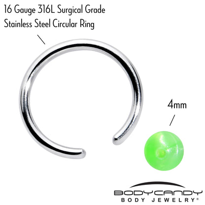 16G 3/8 Simple Opaque Bright Green Ball BCR Captive Bead Ring