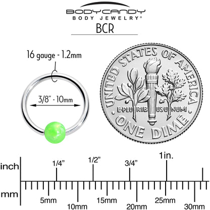 16G 3/8 Simple Opaque Bright Green Ball BCR Captive Bead Ring