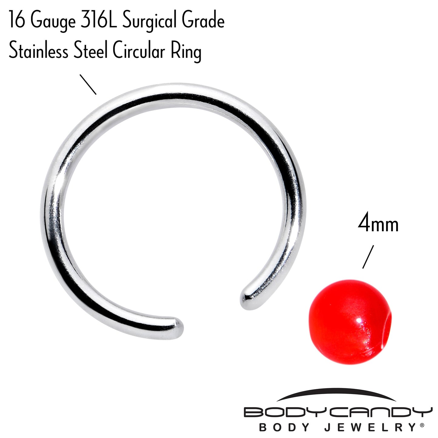 16G 3/8 Simple Opaque Bright Red Ball BCR Captive Bead Ring