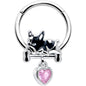 16G 3/8 Pink CZ Gem Sleepy French Bulldog Dangle Hinged Segment Ring