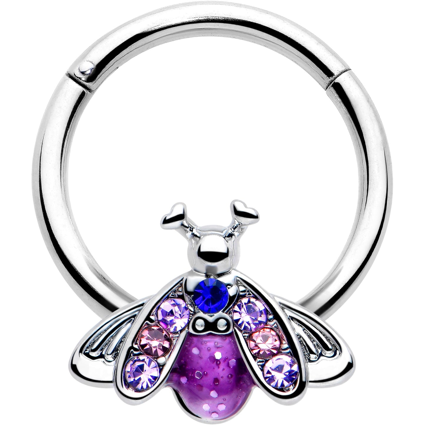 16G 3/8 Pink Blue Gem Beautiful Insect Hinged Segment Ring
