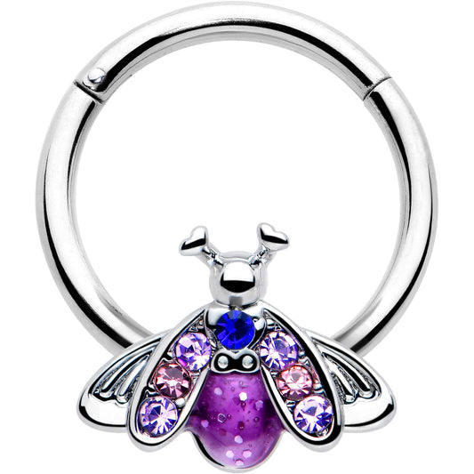 16G 3/8 Pink Blue Gem Beautiful Insect Hinged Segment Ring