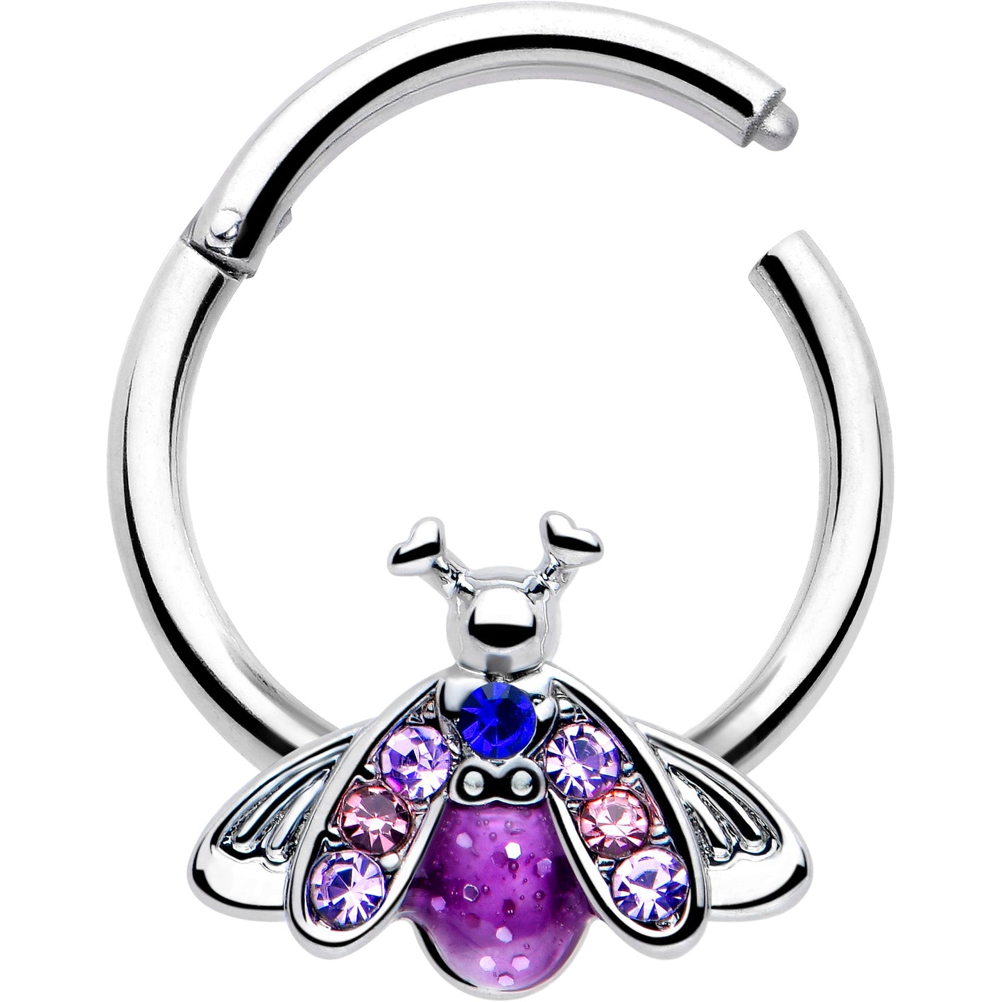 16G 3/8 Pink Blue Gem Beautiful Insect Hinged Segment Ring
