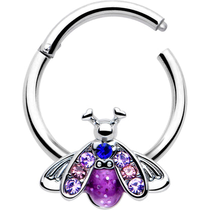 16G 3/8 Pink Blue Gem Beautiful Insect Hinged Segment Ring
