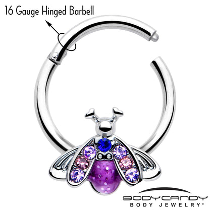 16G 3/8 Pink Blue Gem Beautiful Insect Hinged Segment Ring
