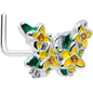20G 7mm Yellow CZ Gem Blooming Butterfly L Shape Nose Ring