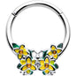 16G 3/8 Yellow CZ Gem Blooming Butterfly Hinged Segment Ring