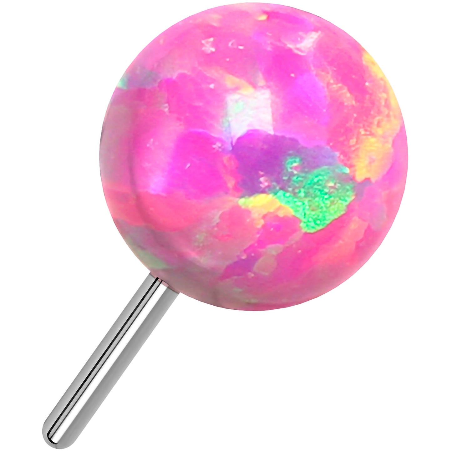 Pink Synthetic Opal ASTM F-136 4mm Flat Back Earring Push In Top