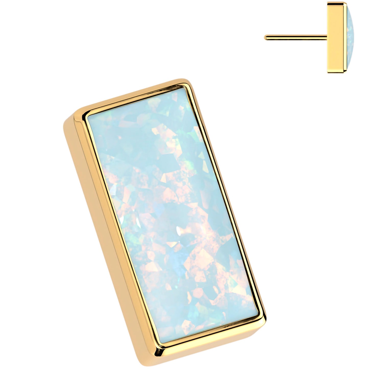 White Synthetic Opal Golden ASTM F-136 Bar Flat Back Earring Push In Top