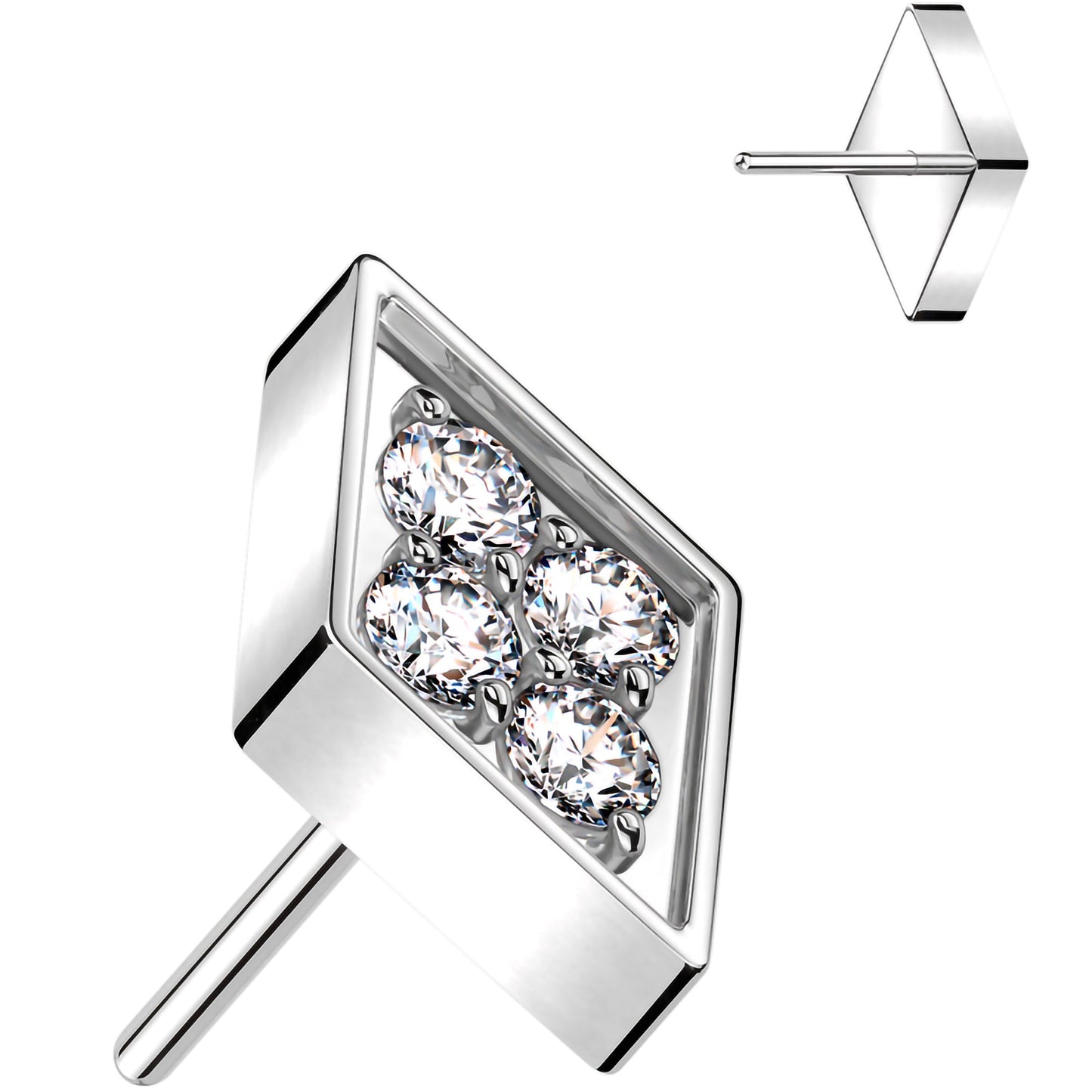 Clear CZ Gem ASTM F-136 Rhombus Flat Back Earring Push In Top