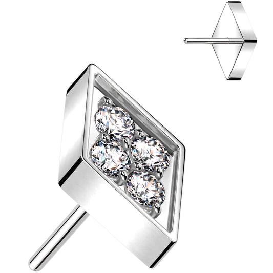 Clear CZ Gem ASTM F-136 Rhombus Flat Back Earring Push In Top