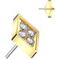 Clear CZ Gem Golden ASTM F-136 Rhombus Flat Back Earring Push In Top