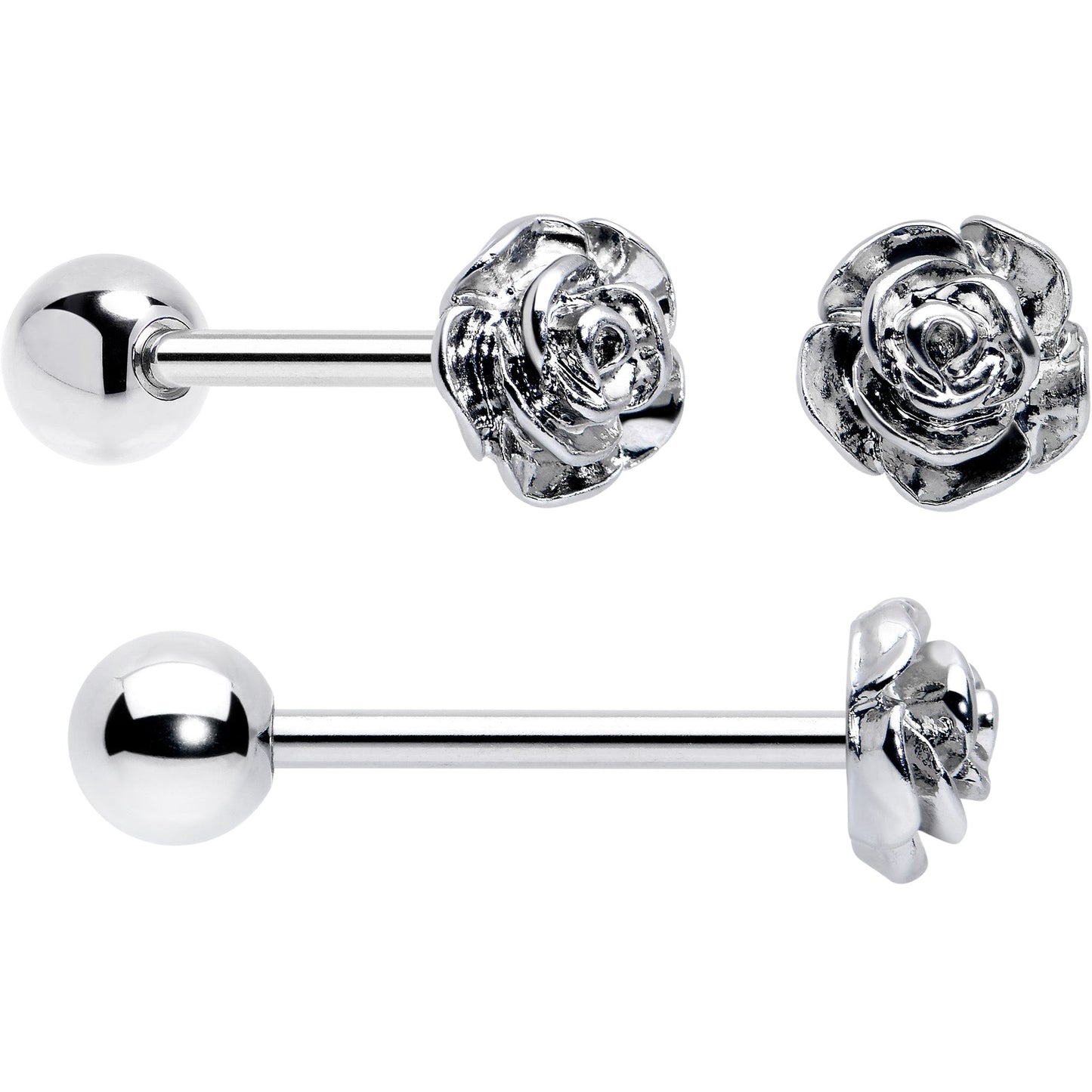 Red CZ Gem Flower Sandblasted Barbell Tongue Ring Set of 4