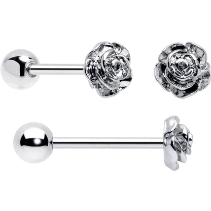 Red CZ Gem Flower Sandblasted Barbell Tongue Ring Set of 4