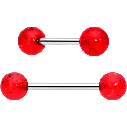 Red CZ Gem Flower Sandblasted Barbell Tongue Ring Set of 4