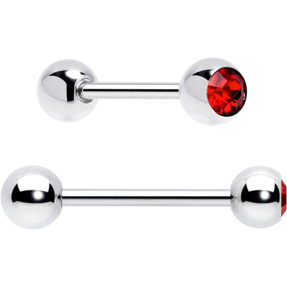 Red CZ Gem Flower Sandblasted Barbell Tongue Ring Set of 4