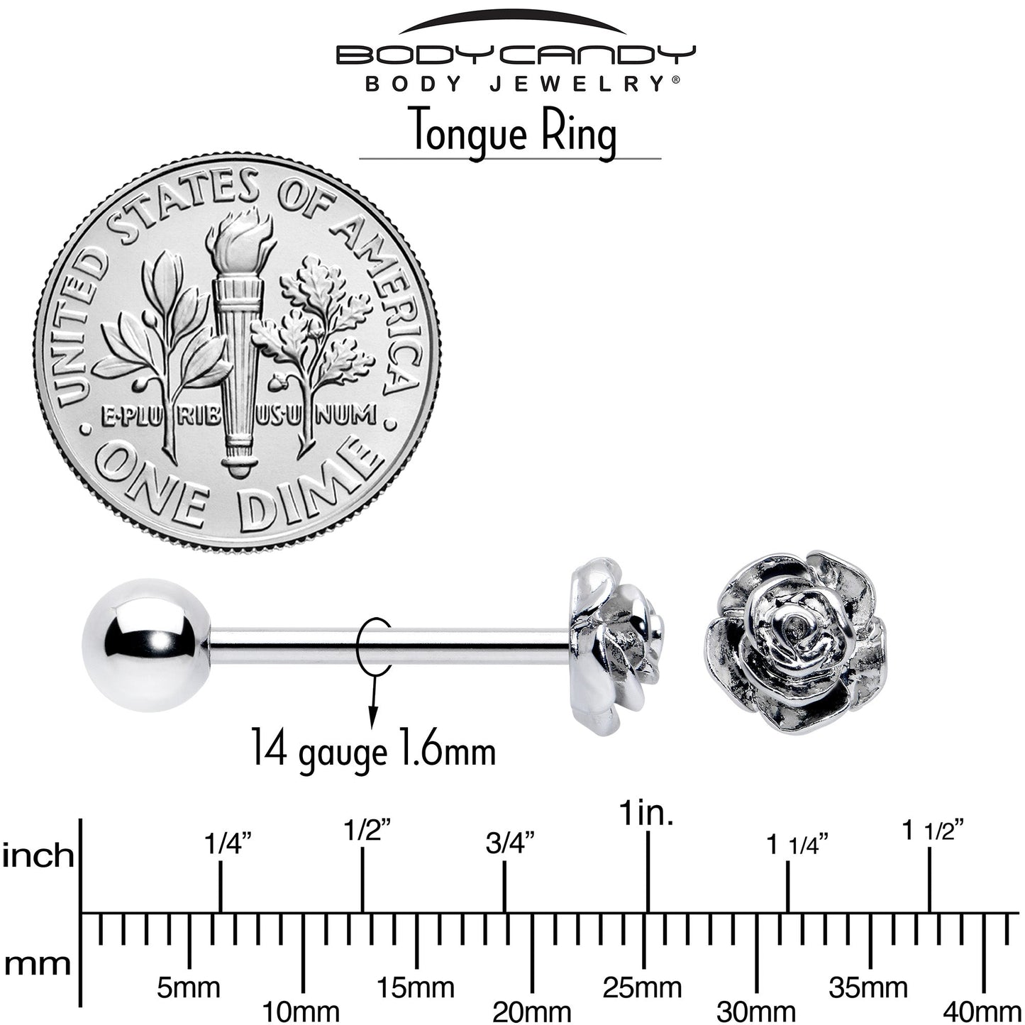 Red CZ Gem Flower Sandblasted Barbell Tongue Ring Set of 4