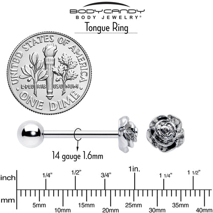 Red CZ Gem Flower Sandblasted Barbell Tongue Ring Set of 4