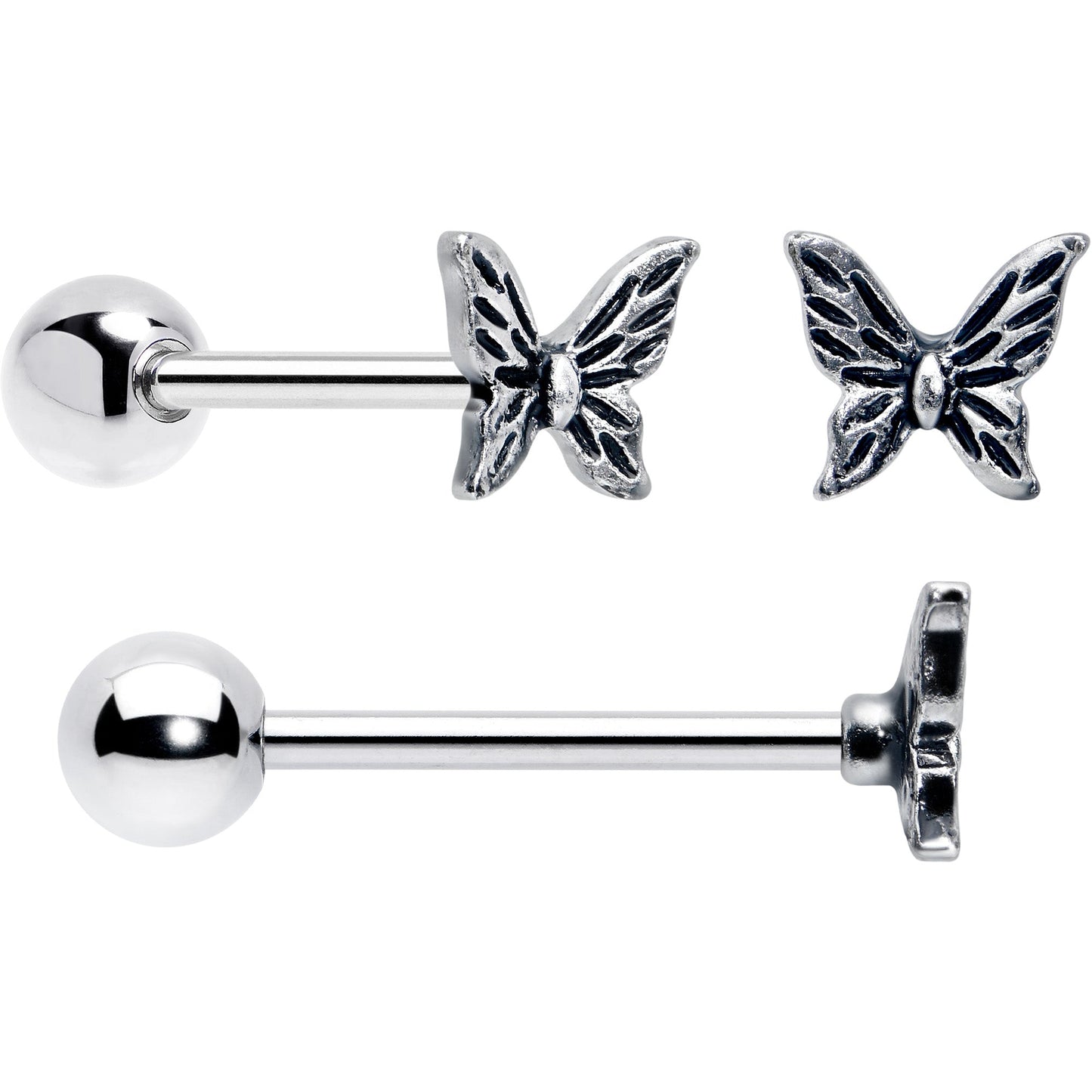 Purple Clear CZ Gem Butterfly Pink Barbell Tongue Ring Set of 4