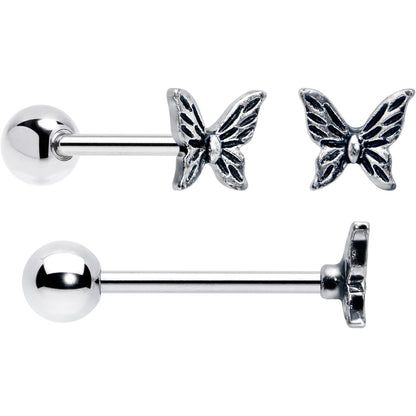 Purple Clear CZ Gem Butterfly Pink Barbell Tongue Ring Set of 4