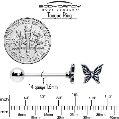 Purple Clear CZ Gem Butterfly Pink Barbell Tongue Ring Set of 4