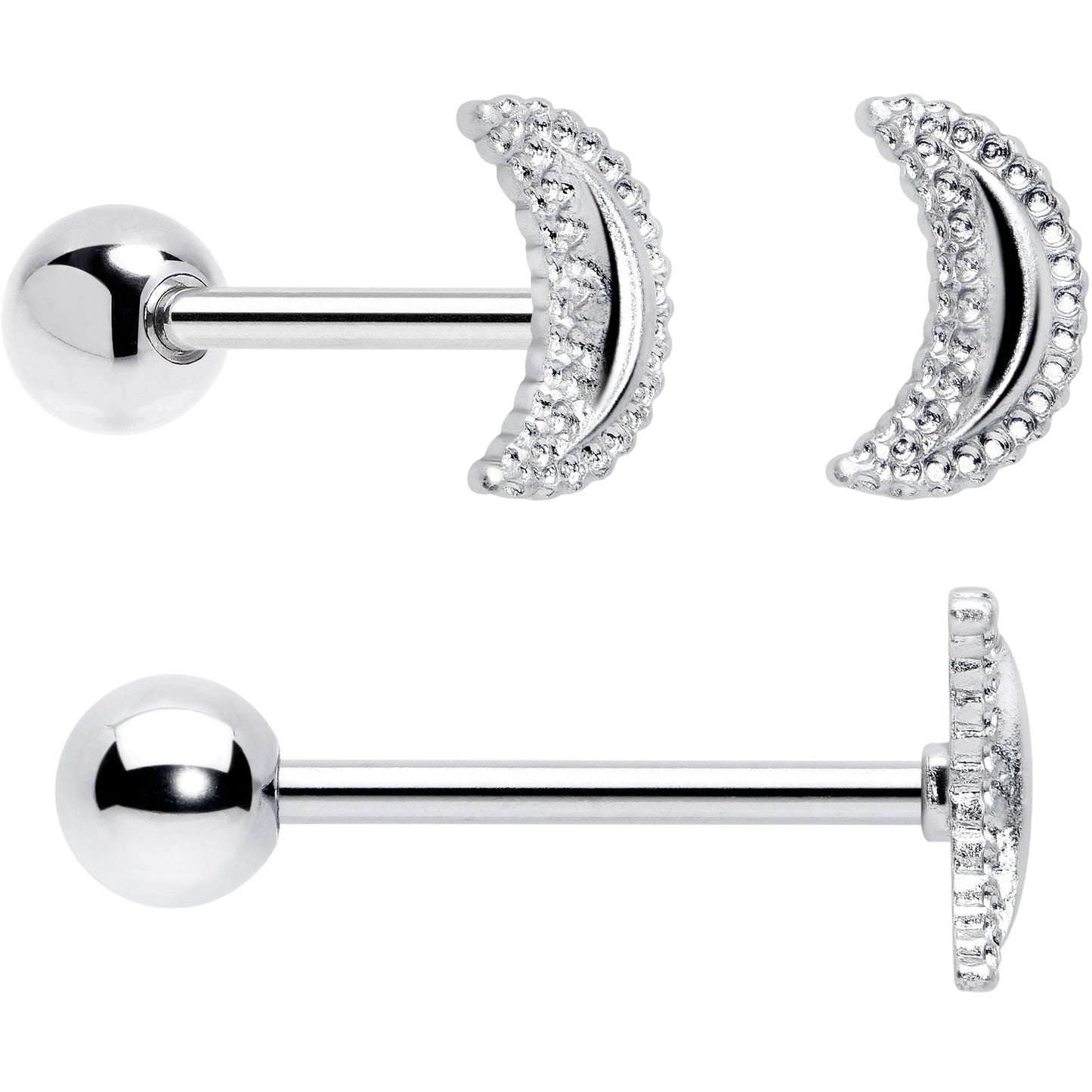 Green CZ Gem Crescent Moon Marbleized Barbell Tongue Ring Set of 4