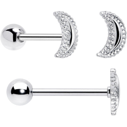 Green CZ Gem Crescent Moon Marbleized Barbell Tongue Ring Set of 4