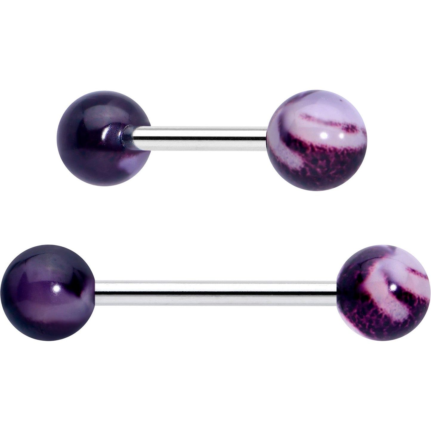 Green CZ Gem Crescent Moon Marbleized Barbell Tongue Ring Set of 4