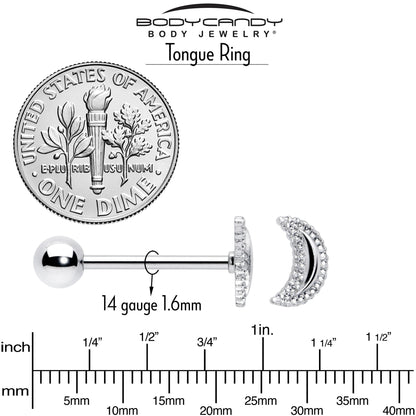 Green CZ Gem Crescent Moon Marbleized Barbell Tongue Ring Set of 4