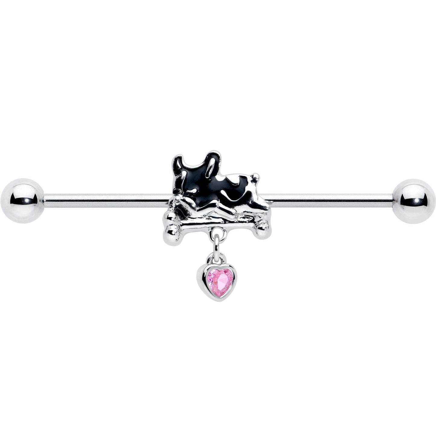14G Pink Gem Sleepy French Bulldog Dangle Industrial Barbell 38mm