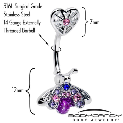 Pink Purple Gem Spiderweb Heart Love Insect Double Mount Belly Ring