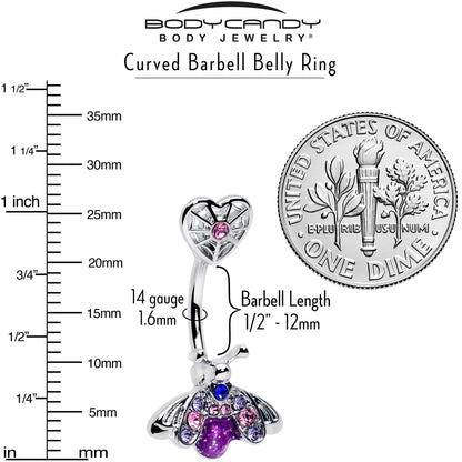 Pink Purple Gem Spiderweb Heart Love Insect Double Mount Belly Ring