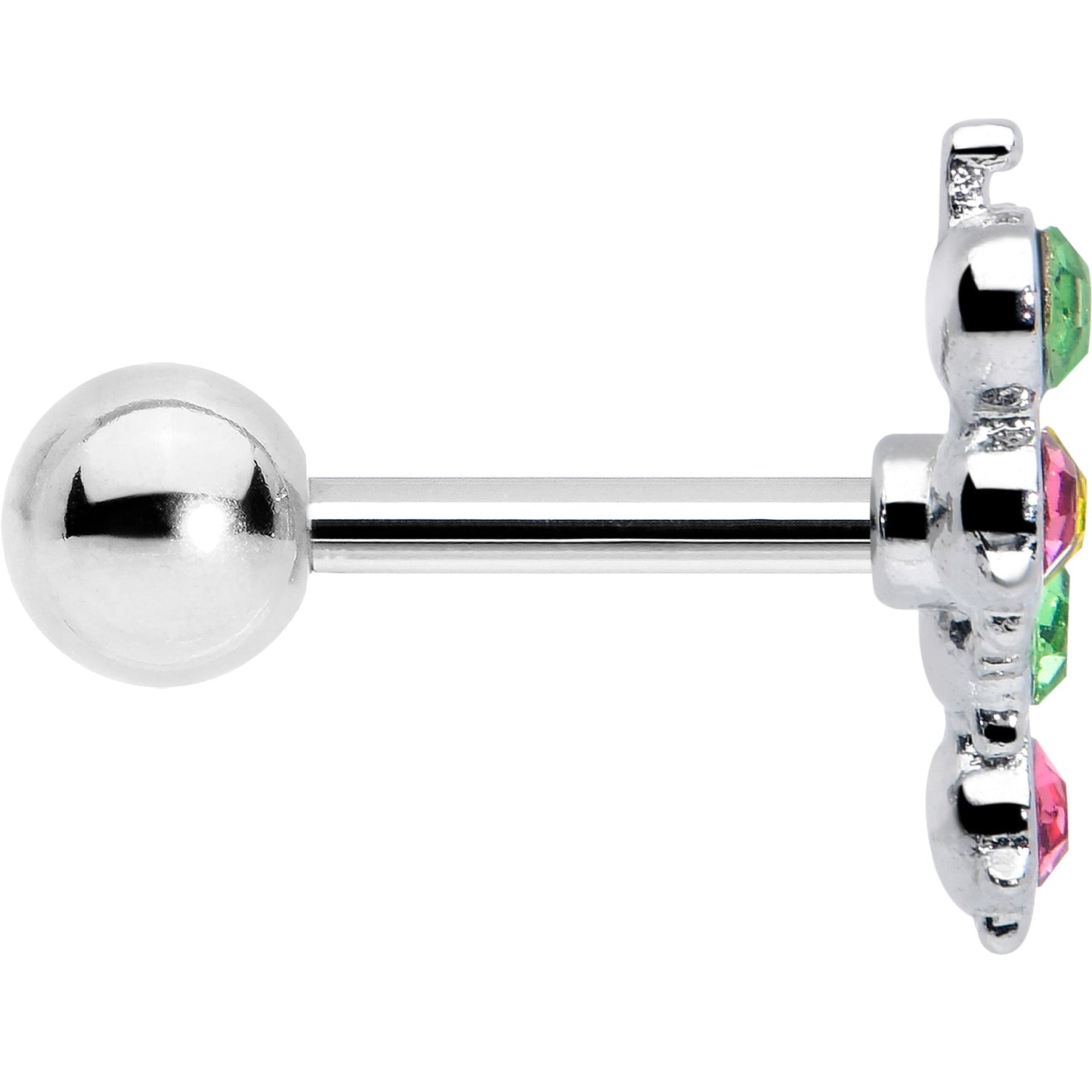 16G 1/4 Pink Green Gem Caterpillar Cartilage Tragus Earring