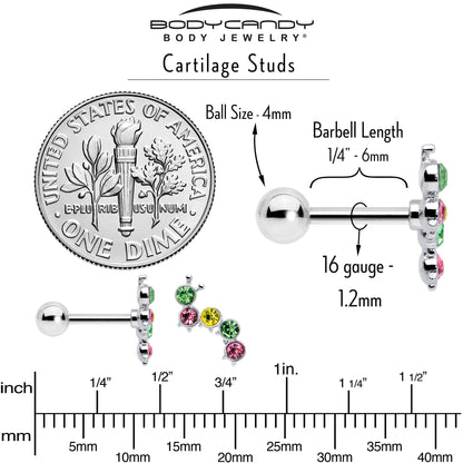 16G 1/4 Pink Green Gem Caterpillar Cartilage Tragus Earring