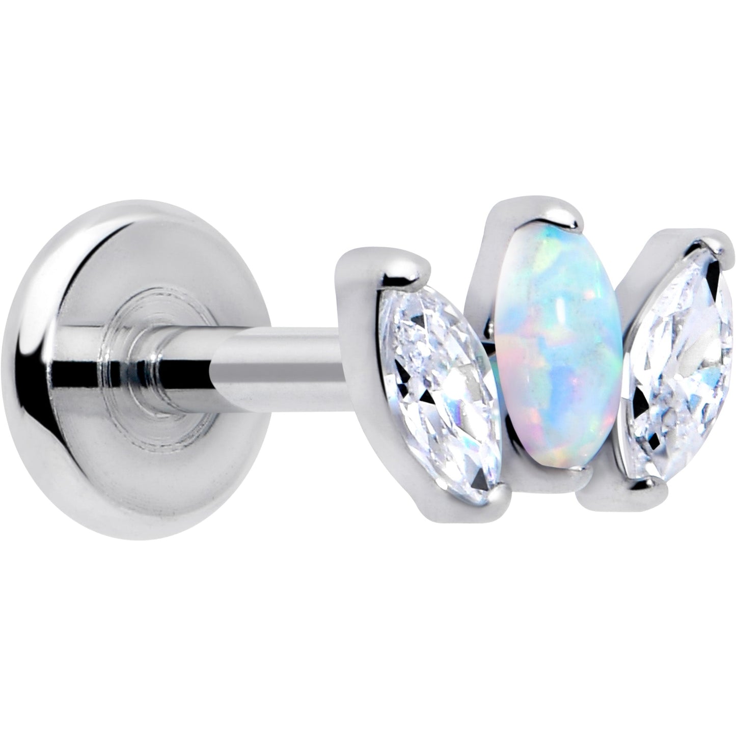 Titanium Internally Threaded Flat Back Stud - 18G Fancy CZ Opal