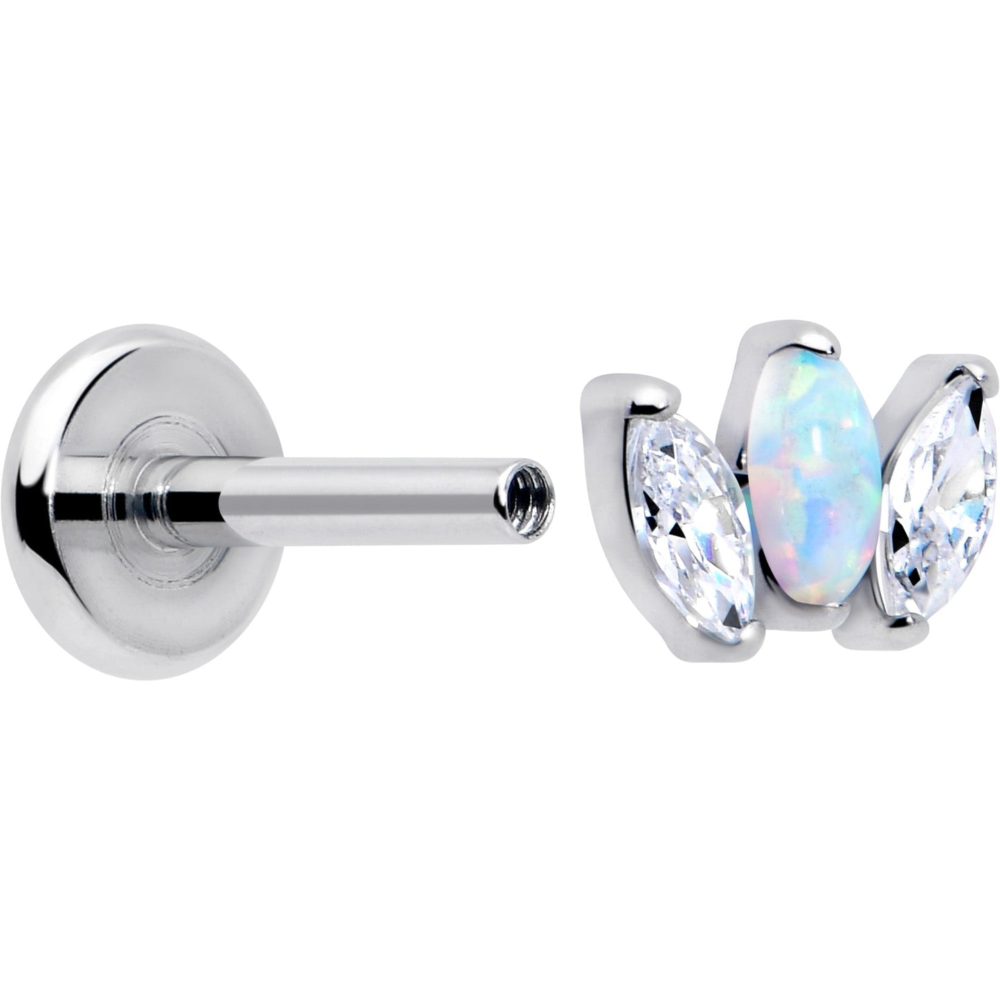 Titanium Internally Threaded Flat Back Stud - 18G Fancy CZ Opal