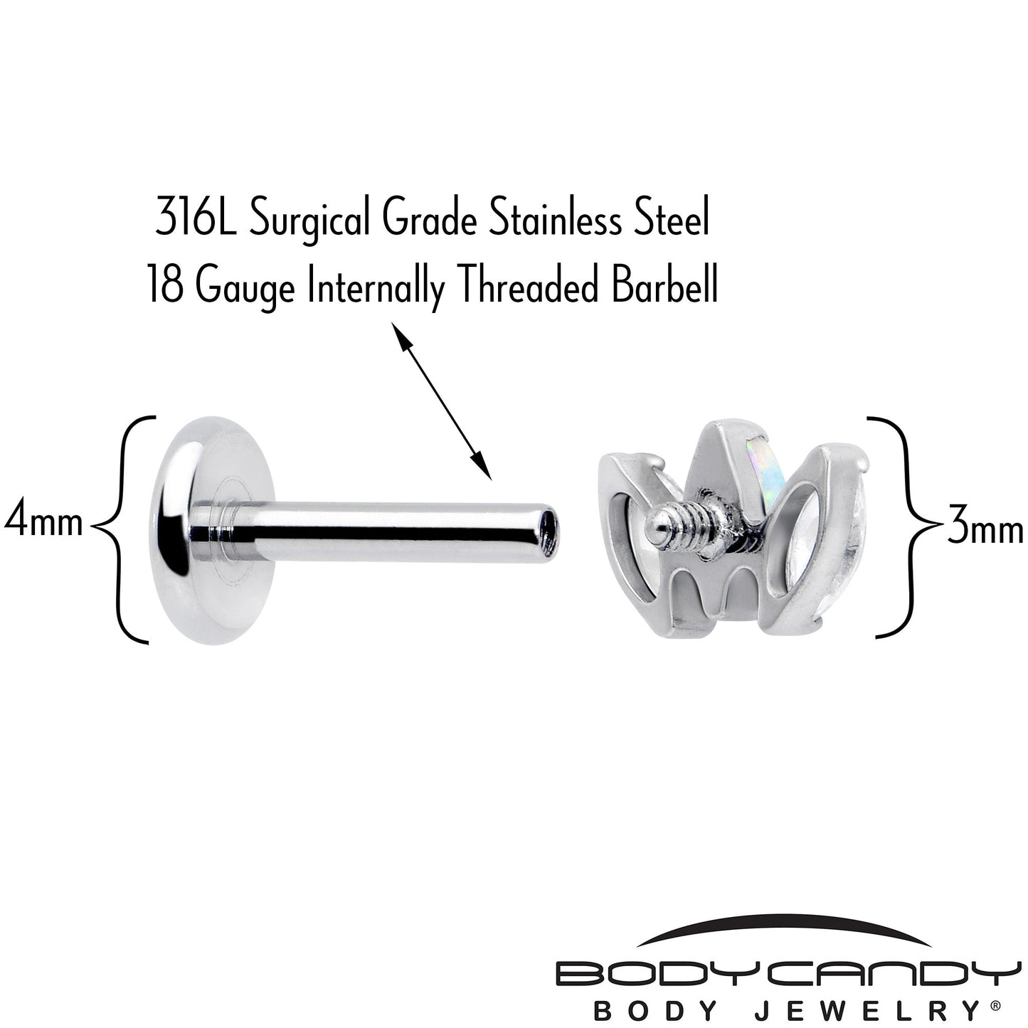 Titanium Internally Threaded Flat Back Stud - 18G Fancy CZ Opal