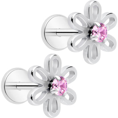 Pink CZ Gem Loopy Daisy Flat Back Stud Earrings - 1 Pair