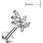 Surgical Steel Flat Back Earring - 16G With Cubic Zirconia Leaves