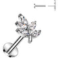 Surgical Steel Flat Back Earring - 18G With Cubic Zirconia Leaves