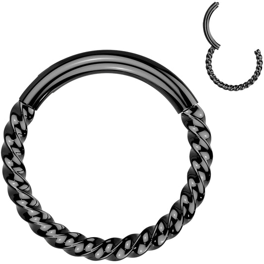 16G 3/8 Black Braided Style Precision Hinged Segment Ring
