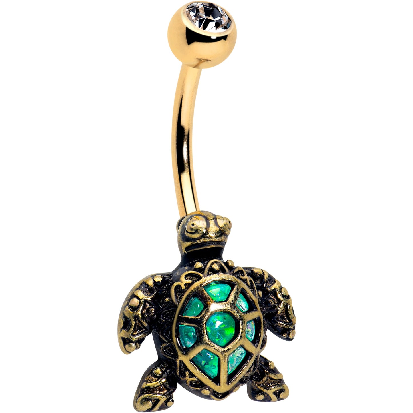 Clear CZ Gem Gold Tone Anodized Sea Turtle Style Belly Ring