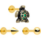 16G Sea Turtle Flat Back Earring Set Internally Threaded 3 Pack