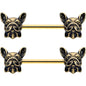 14G 5/8 Gold Tone Anodized French Bulldog Barbell Nipple Ring Set
