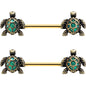 14G 5/8 Gold Tone Anodized Sea Turtle Style Barbell Nipple Ring Set