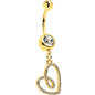 Clear CZ Gem Gold Tone Anodized Loopy Heart Dangle Belly Ring
