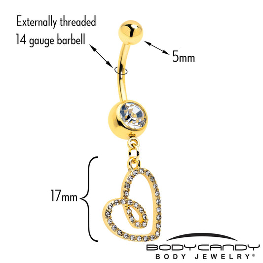 Clear CZ Gem Gold Tone Anodized Loopy Heart Dangle Belly Ring